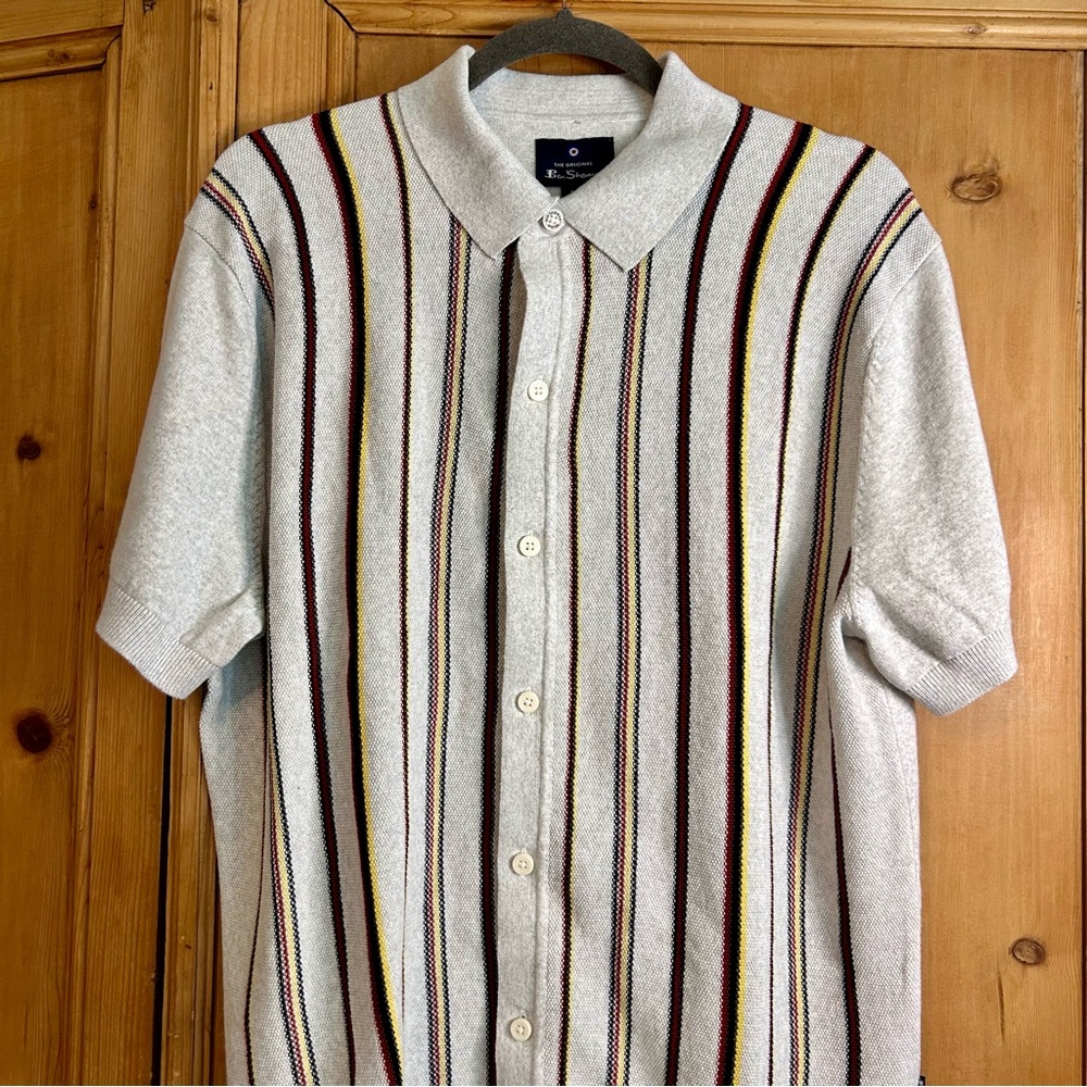 Ben Sherman Men’s Cotton Blend Knit Short-Sleeve Button Down Polo Stripes Sz M